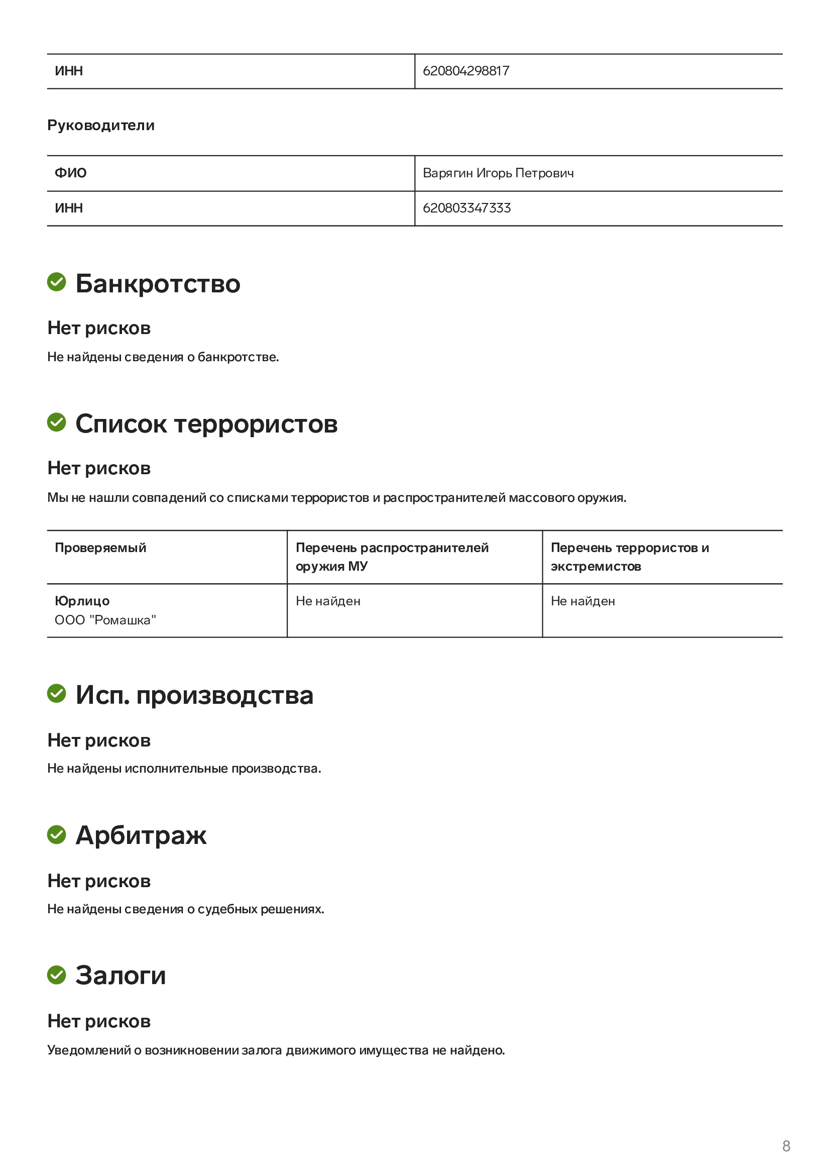отчет по проверке юр лица